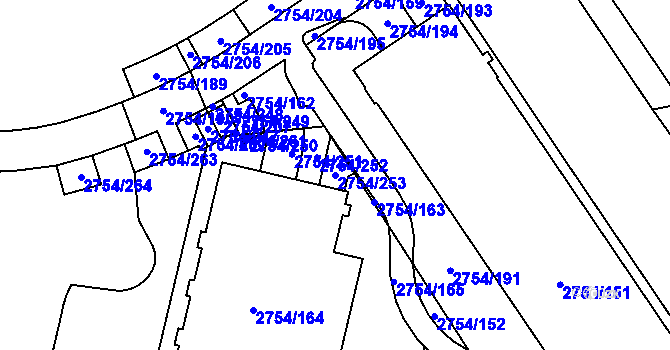 Parcela st. 2754/253 v KÚ Ruzyně, Katastrální mapa