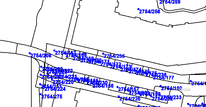 Parcela st. 2754/255 v KÚ Ruzyně, Katastrální mapa