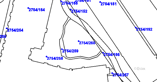Parcela st. 2754/260 v KÚ Ruzyně, Katastrální mapa
