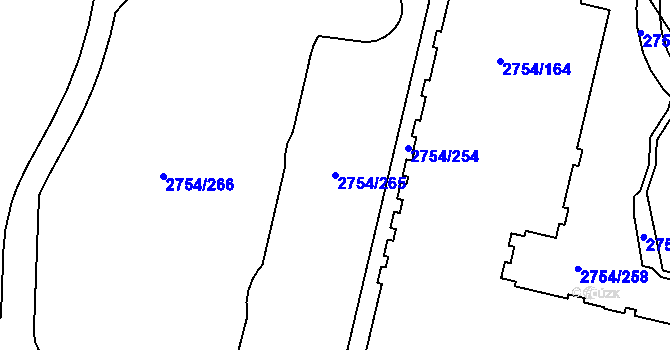 Parcela st. 2754/265 v KÚ Ruzyně, Katastrální mapa