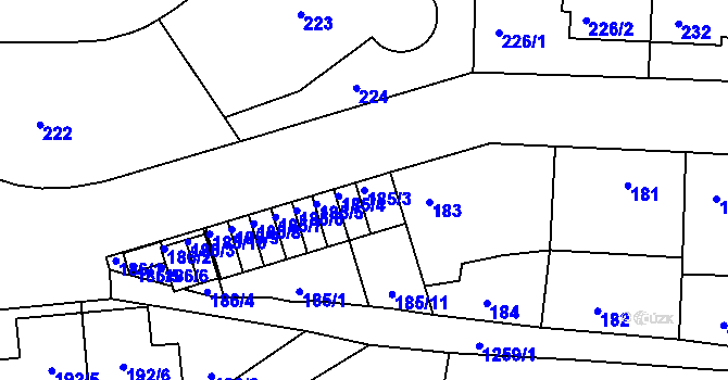 Parcela st. 185/3 v KÚ Liboc, Katastrální mapa