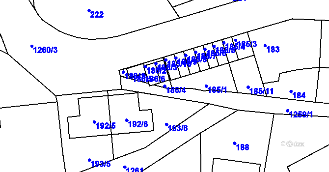 Parcela st. 186/4 v KÚ Liboc, Katastrální mapa