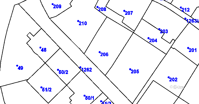 Parcela st. 206 v KÚ Liboc, Katastrální mapa
