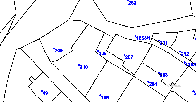 Parcela st. 208 v KÚ Liboc, Katastrální mapa