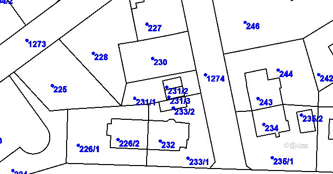 Parcela st. 231/2 v KÚ Liboc, Katastrální mapa