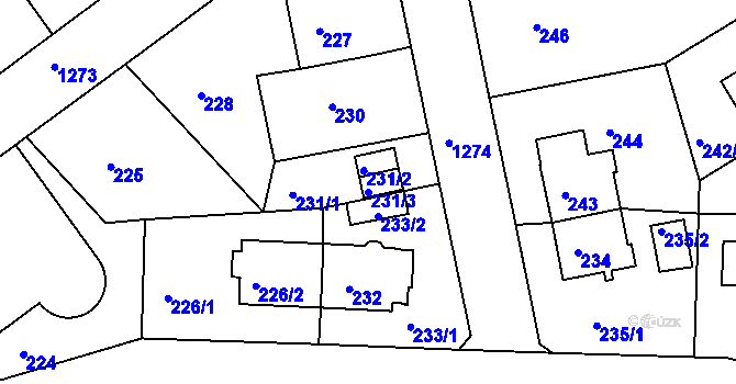 Parcela st. 231/3 v KÚ Liboc, Katastrální mapa
