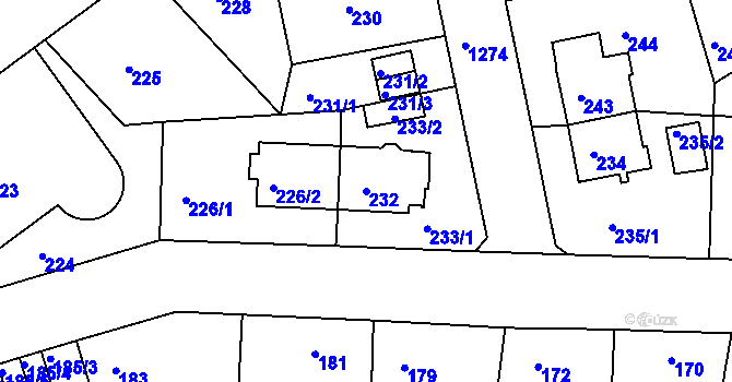 Parcela st. 232 v KÚ Liboc, Katastrální mapa