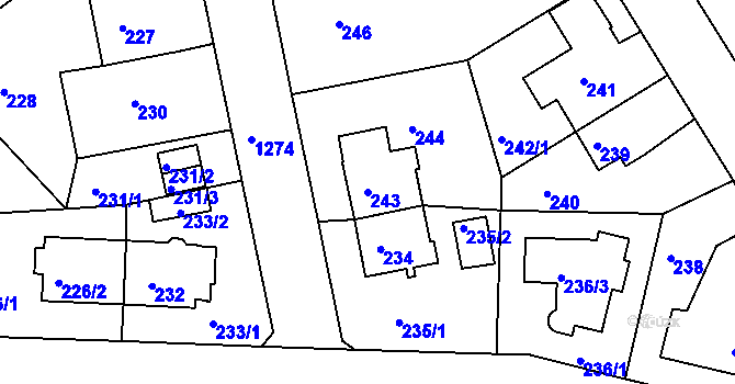 Parcela st. 243 v KÚ Liboc, Katastrální mapa