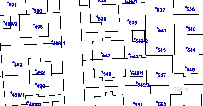 Parcela st. 542 v KÚ Liboc, Katastrální mapa