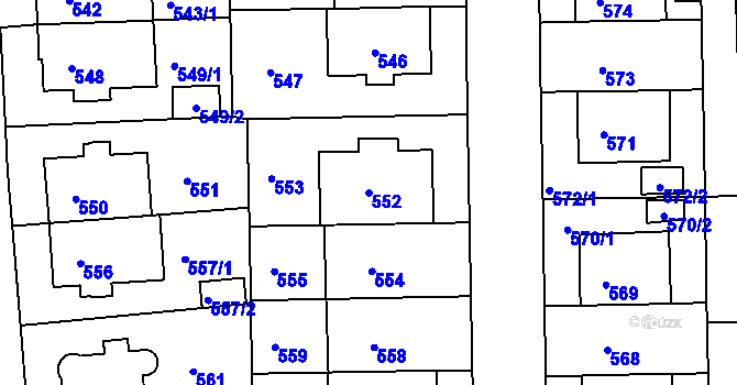 Parcela st. 552 v KÚ Liboc, Katastrální mapa