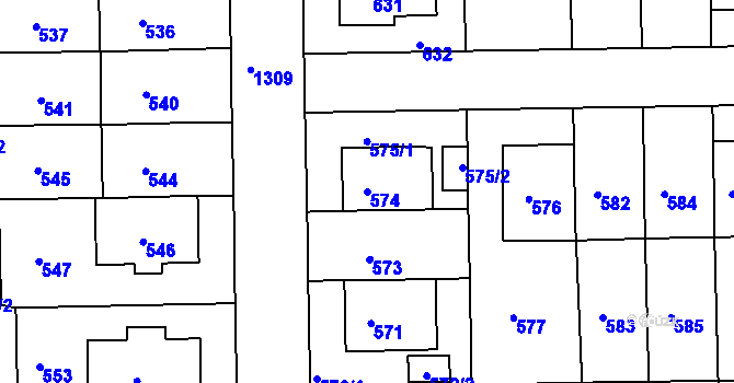 Parcela st. 574 v KÚ Liboc, Katastrální mapa