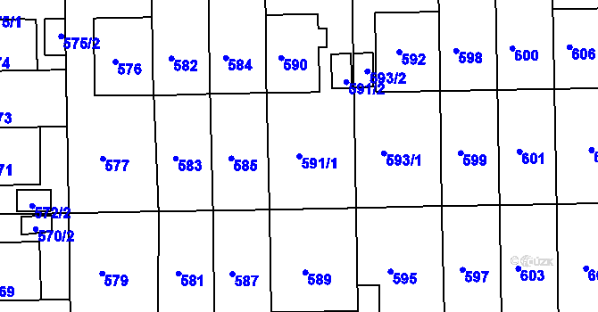 Parcela st. 591/1 v KÚ Liboc, Katastrální mapa