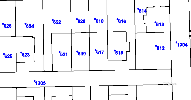 Parcela st. 617 v KÚ Liboc, Katastrální mapa