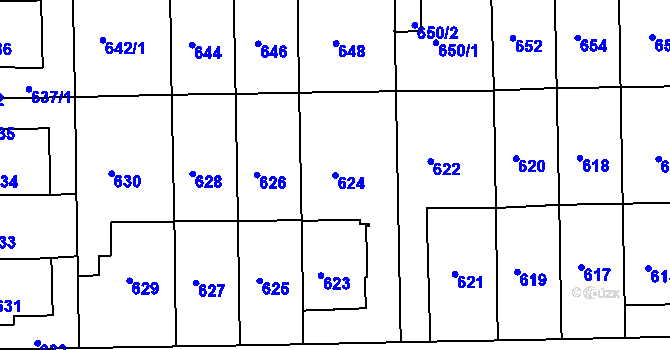 Parcela st. 624 v KÚ Liboc, Katastrální mapa