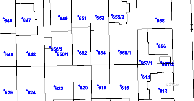 Parcela st. 654 v KÚ Liboc, Katastrální mapa