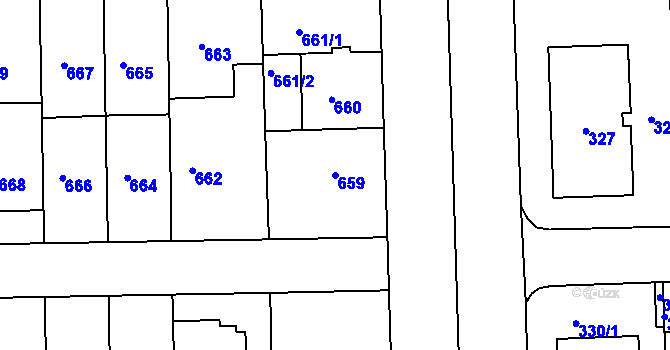 Parcela st. 659 v KÚ Liboc, Katastrální mapa