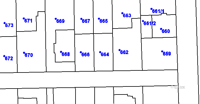 Parcela st. 664 v KÚ Liboc, Katastrální mapa