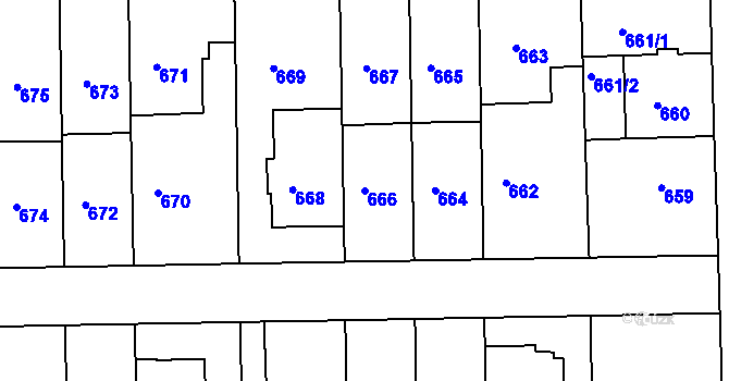 Parcela st. 666 v KÚ Liboc, Katastrální mapa
