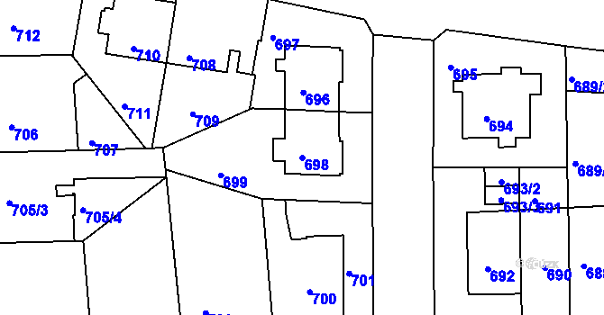 Parcela st. 698 v KÚ Liboc, Katastrální mapa