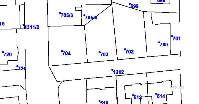 Parcela st. 703 v KÚ Liboc, Katastrální mapa