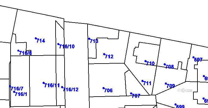 Parcela st. 712 v KÚ Liboc, Katastrální mapa