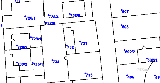 Parcela st. 731 v KÚ Liboc, Katastrální mapa