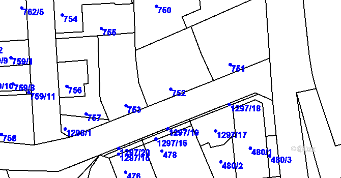 Parcela st. 752 v KÚ Liboc, Katastrální mapa