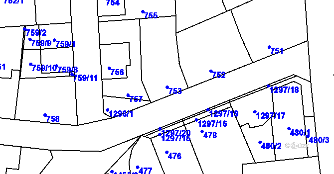 Parcela st. 753 v KÚ Liboc, Katastrální mapa