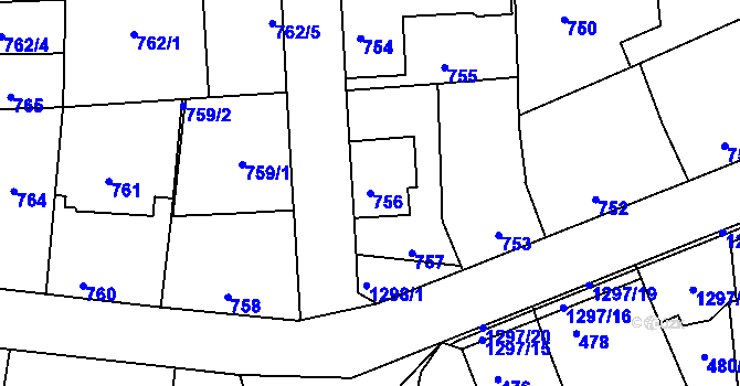 Parcela st. 756 v KÚ Liboc, Katastrální mapa