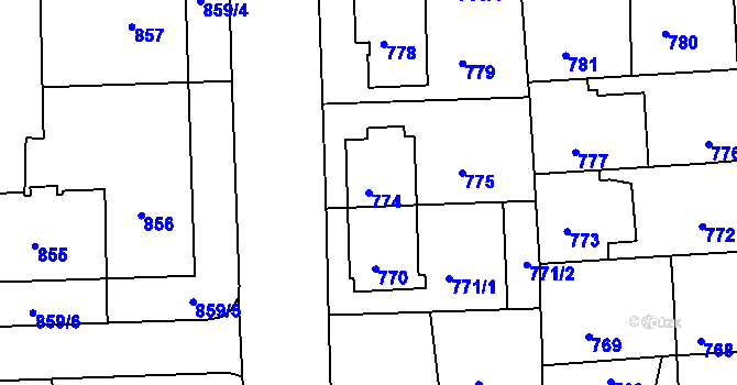 Parcela st. 774 v KÚ Liboc, Katastrální mapa