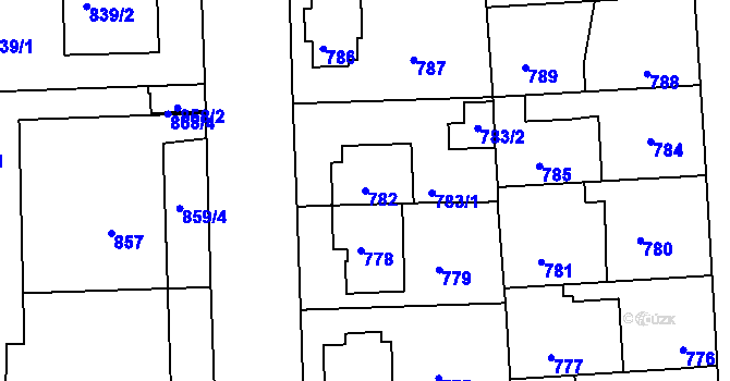 Parcela st. 782 v KÚ Liboc, Katastrální mapa