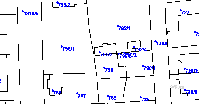 Parcela st. 792/2 v KÚ Liboc, Katastrální mapa