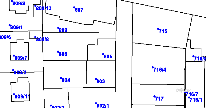 Parcela st. 805 v KÚ Liboc, Katastrální mapa