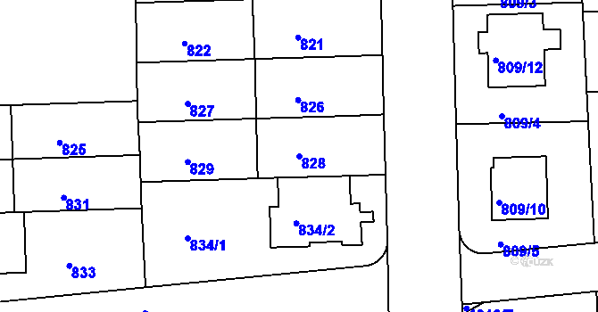 Parcela st. 828 v KÚ Liboc, Katastrální mapa