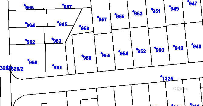 Parcela st. 956 v KÚ Liboc, Katastrální mapa