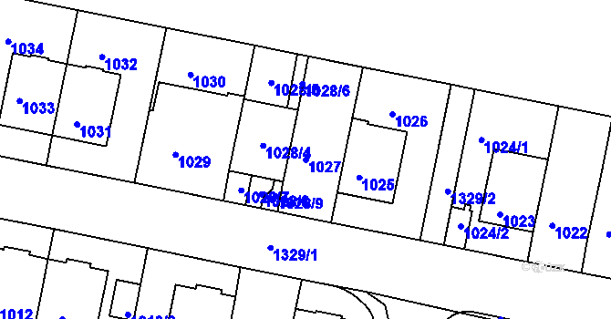 Parcela st. 1027 v KÚ Liboc, Katastrální mapa