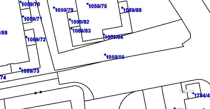 Parcela st. 1059/55 v KÚ Liboc, Katastrální mapa