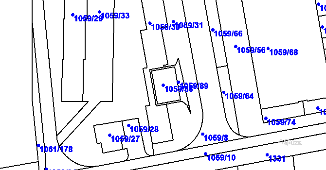 Parcela st. 1059/88 v KÚ Liboc, Katastrální mapa