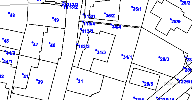 Parcela st. 34/3 v KÚ Nebušice, Katastrální mapa