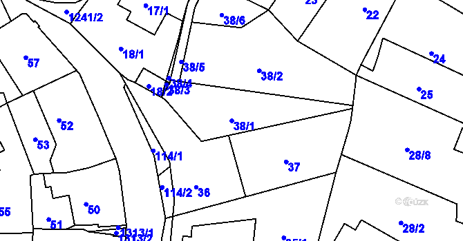 Parcela st. 38/1 v KÚ Nebušice, Katastrální mapa