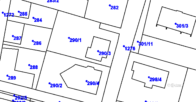 Parcela st. 290/3 v KÚ Nebušice, Katastrální mapa