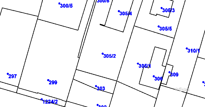 Parcela st. 305/2 v KÚ Nebušice, Katastrální mapa