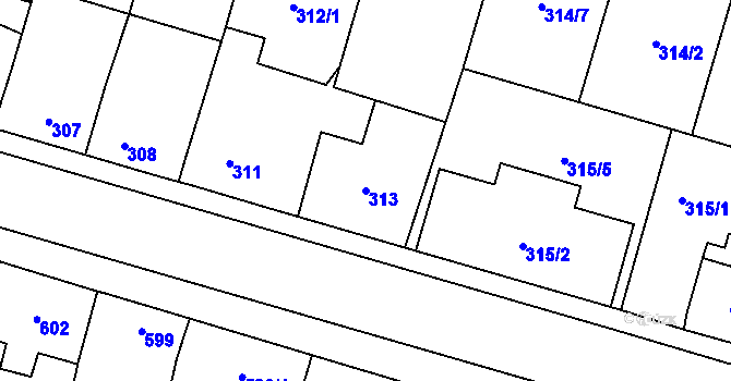 Parcela st. 313 v KÚ Nebušice, Katastrální mapa