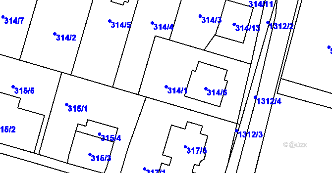 Parcela st. 314/1 v KÚ Nebušice, Katastrální mapa