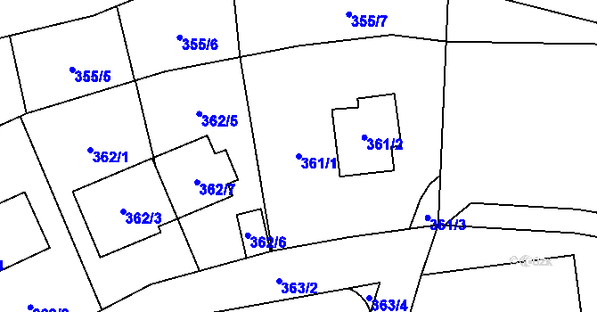 Parcela st. 361/1 v KÚ Nebušice, Katastrální mapa