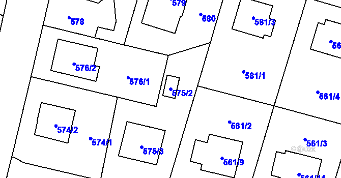 Parcela st. 575/2 v KÚ Nebušice, Katastrální mapa