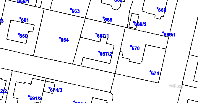Parcela st. 667/2 v KÚ Nebušice, Katastrální mapa