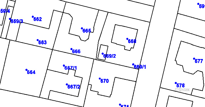 Parcela st. 669/2 v KÚ Nebušice, Katastrální mapa