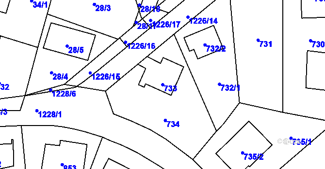 Parcela st. 733 v KÚ Nebušice, Katastrální mapa