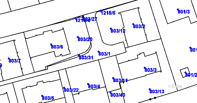 Parcela st. 803/1 v KÚ Nebušice, Katastrální mapa